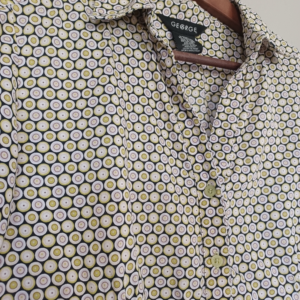 George Women’s Green Multicolored Circle Print Button Down Blouse - Size XL - Picture 4 of 6